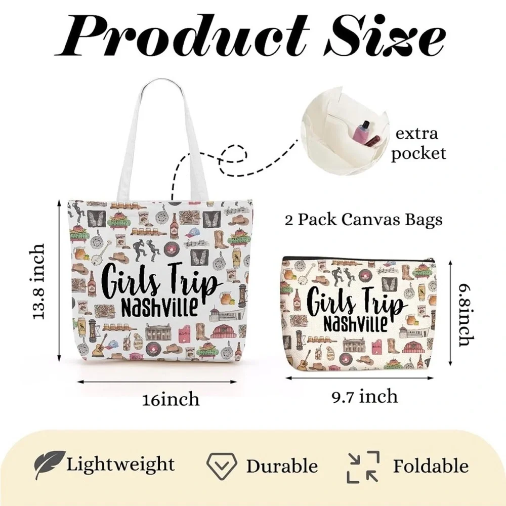 NEW!Girls Trip Nashville Canvas Tote and Pouch Set